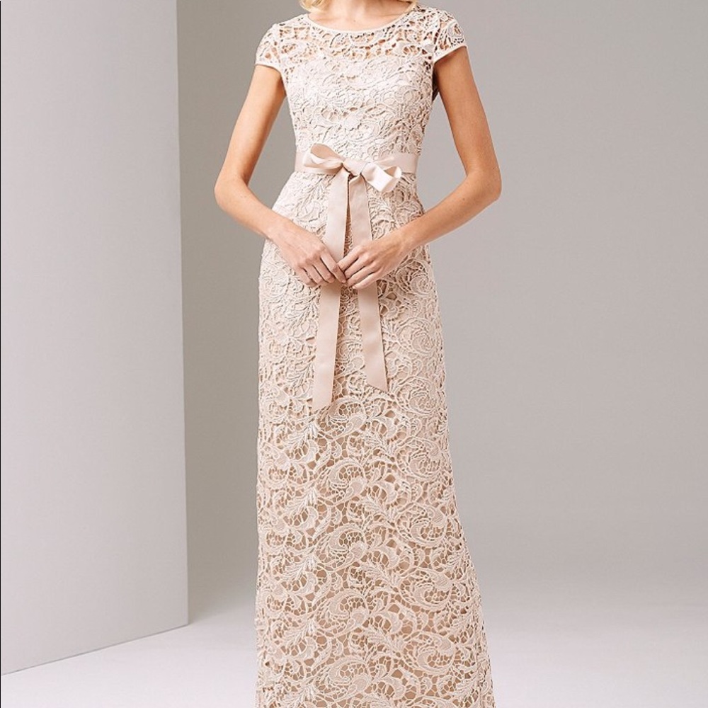 Womens Adrianna Papell Cap-Sleeve Lace Champagne